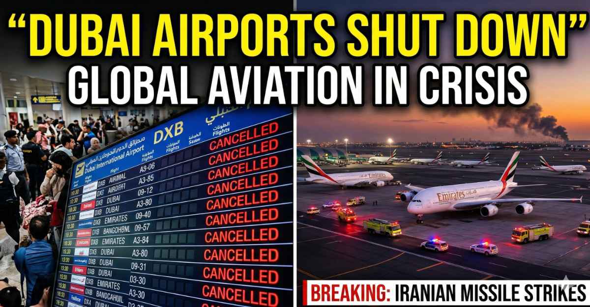 Dubai Airports Shut Down, Iranian Missile Strikes, Global Aviation Crisis, Dubai, Iran, Middle East Conflict, Breaking News, Flight Cancellations, DXB, Emirates Airlines, Missile Attack, Transportation Disruption, Geopolitics, Middle East News, Airport Chaos, Emergency Vehicles