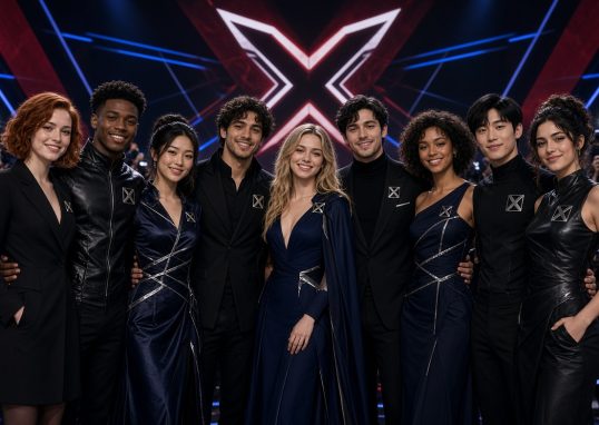 Cast of Marvel’s upcoming X-Men movie posing together at D23 Expo including Sadie Sink and Adam Driver