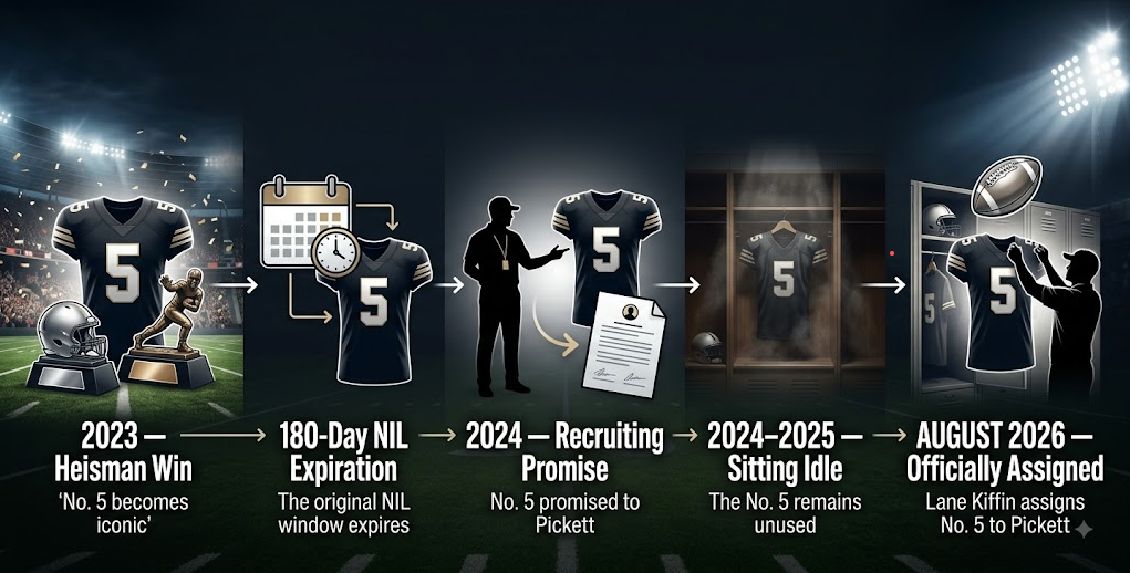 Jayden Daniels wearing the LSU number 5 jersey during his 2023 Heisman Trophy season.