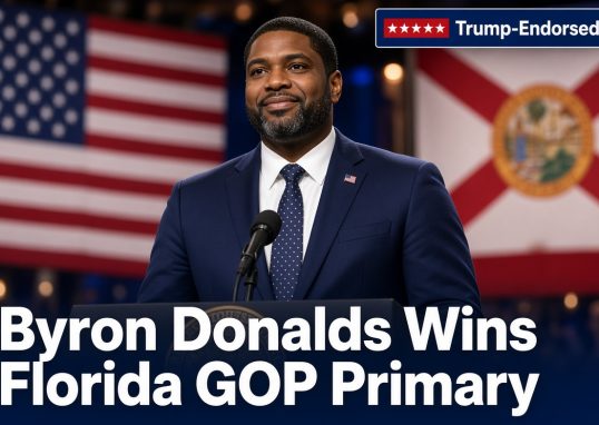 Congressman Byron Donalds speaking at a campaign event after winning the Florida Republican primary for governor