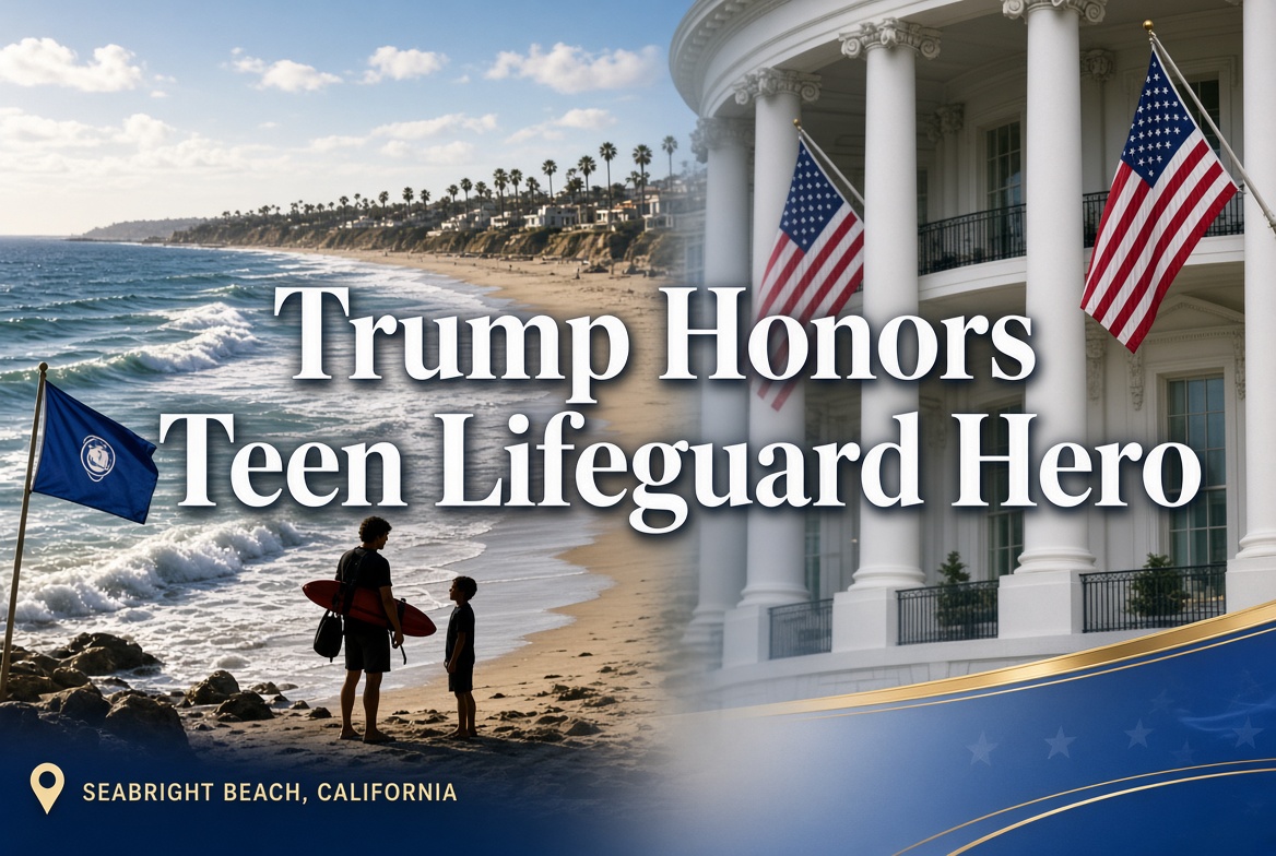 President Trump meets 16-year-old lifeguard Ryder Williams and rescued boy Nathaniel Rai in the Oval Office
