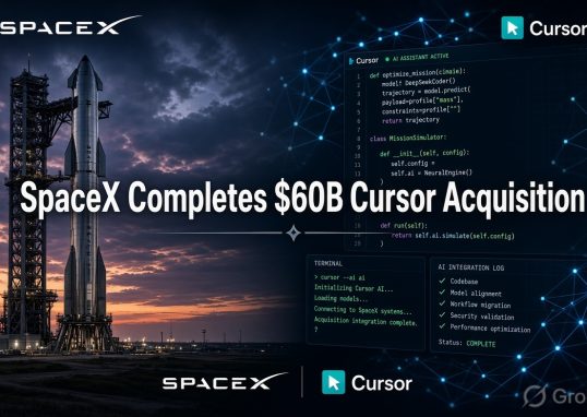 SpaceX logo and Cursor interface side by side representing the completed $60 billion AI coding platform acquisition