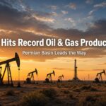 Pumpjacks and drilling activity in the Permian Basin representing record US oil and natural gas production
