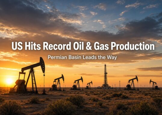 Pumpjacks and drilling activity in the Permian Basin representing record US oil and natural gas production