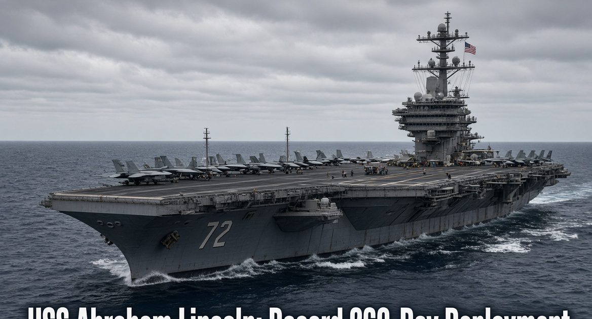 USS Abraham Lincoln aircraft carrier at sea during extended Middle East deployment with crew support operations