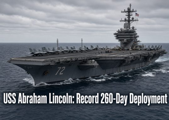 USS Abraham Lincoln aircraft carrier at sea during extended Middle East deployment with crew support operations