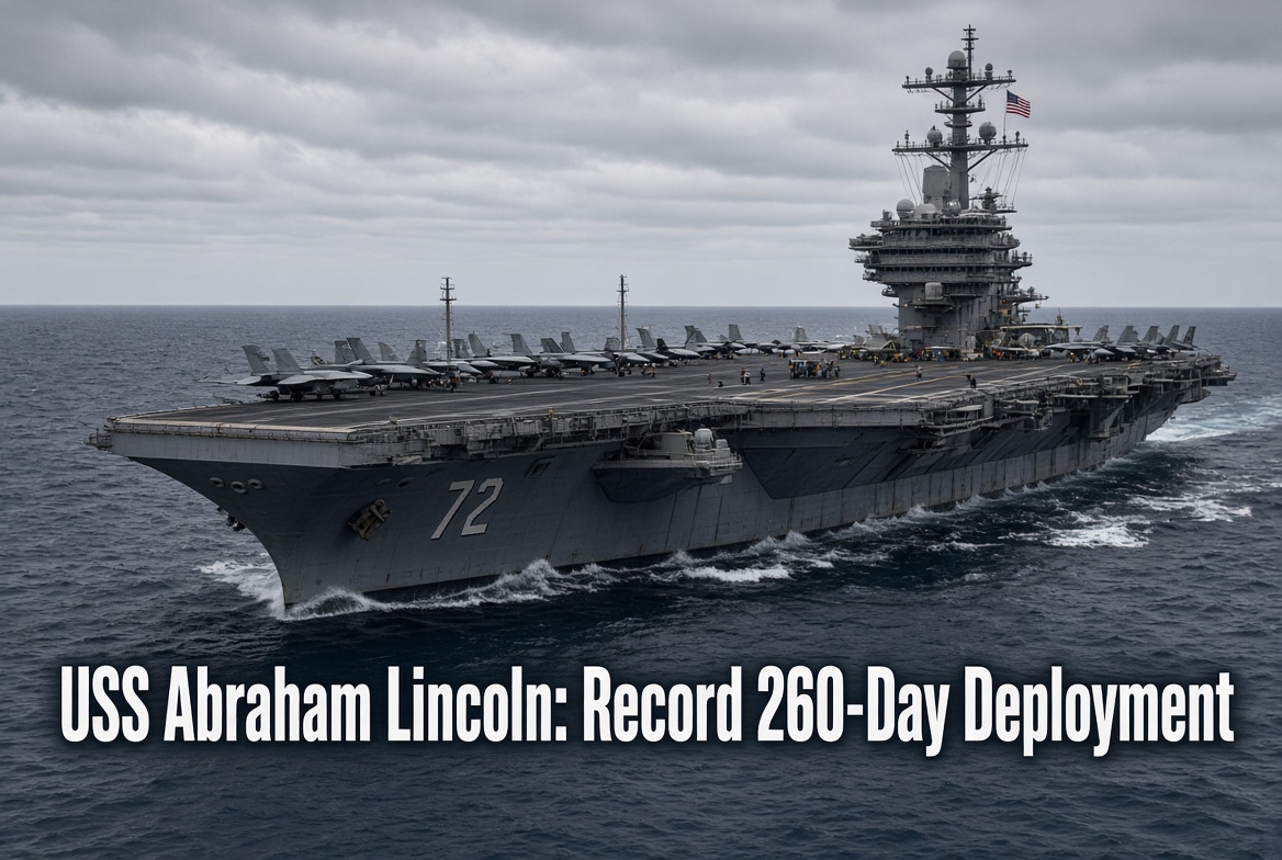 USS Abraham Lincoln aircraft carrier at sea during extended Middle East deployment with crew support operations